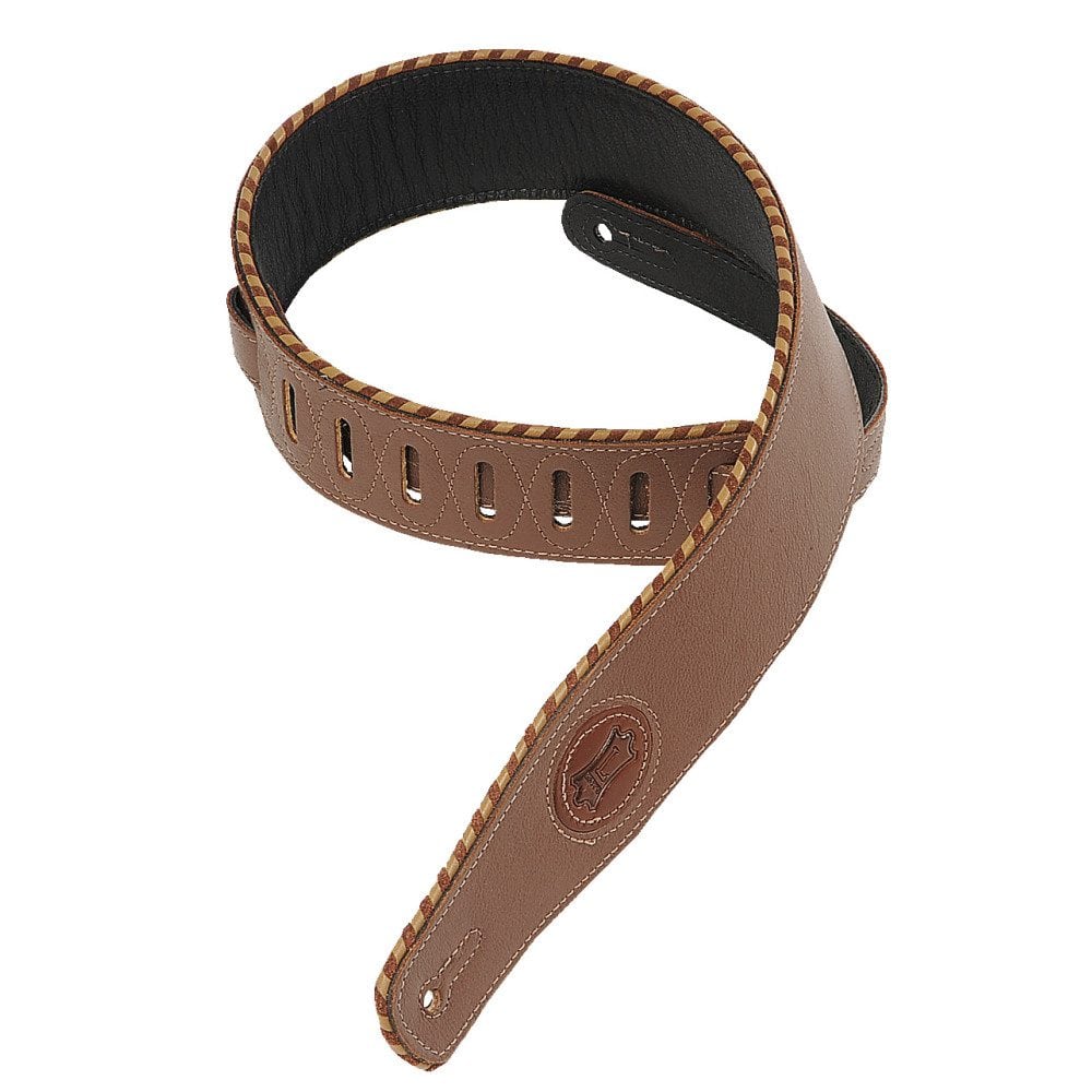 Levy’s 2 1/2″ wide brown garment leather guitar strap | Mega Music Store