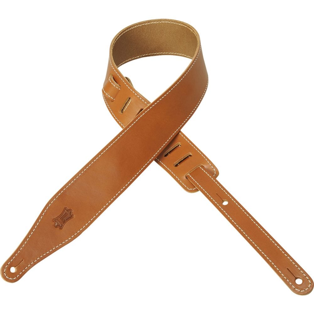 Levy’s 2 1/2″ wide tan veg-tan leather guitar strap | Mega Music Store